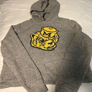 Gray Cropped Hoodie- Michigan Wolverine logo